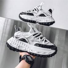 Men's Retro Chunky Dad Shoes, Lace-Up Thick Sole Height Increasing Casual Sports Sneakers For Streetwear - trắng - Xem 4