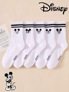 Disney 1 đôi/5 đôi/10 đôi tất nữ cao đến bắp chân - Họa tiết Mickey, tất đôi cao đến bắp chân, tất thể thao hai sọc cao đến bắp chân, kiểu dáng đa năng, phù hợp để mặc hàng ngày và làm quà tặng dịp lễ. - Nhiều màu - Xem 11