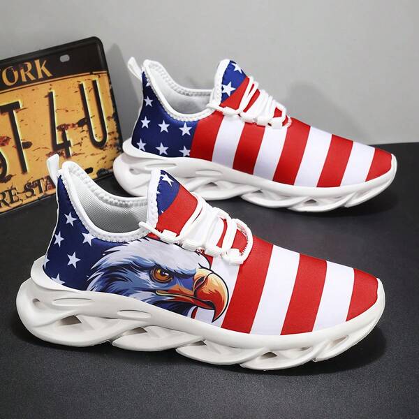 Men's Lightweight Casual Sports Shoes, Creative And Exclusive Print Series, Stars And Stripes Print.Street Leisure Style.