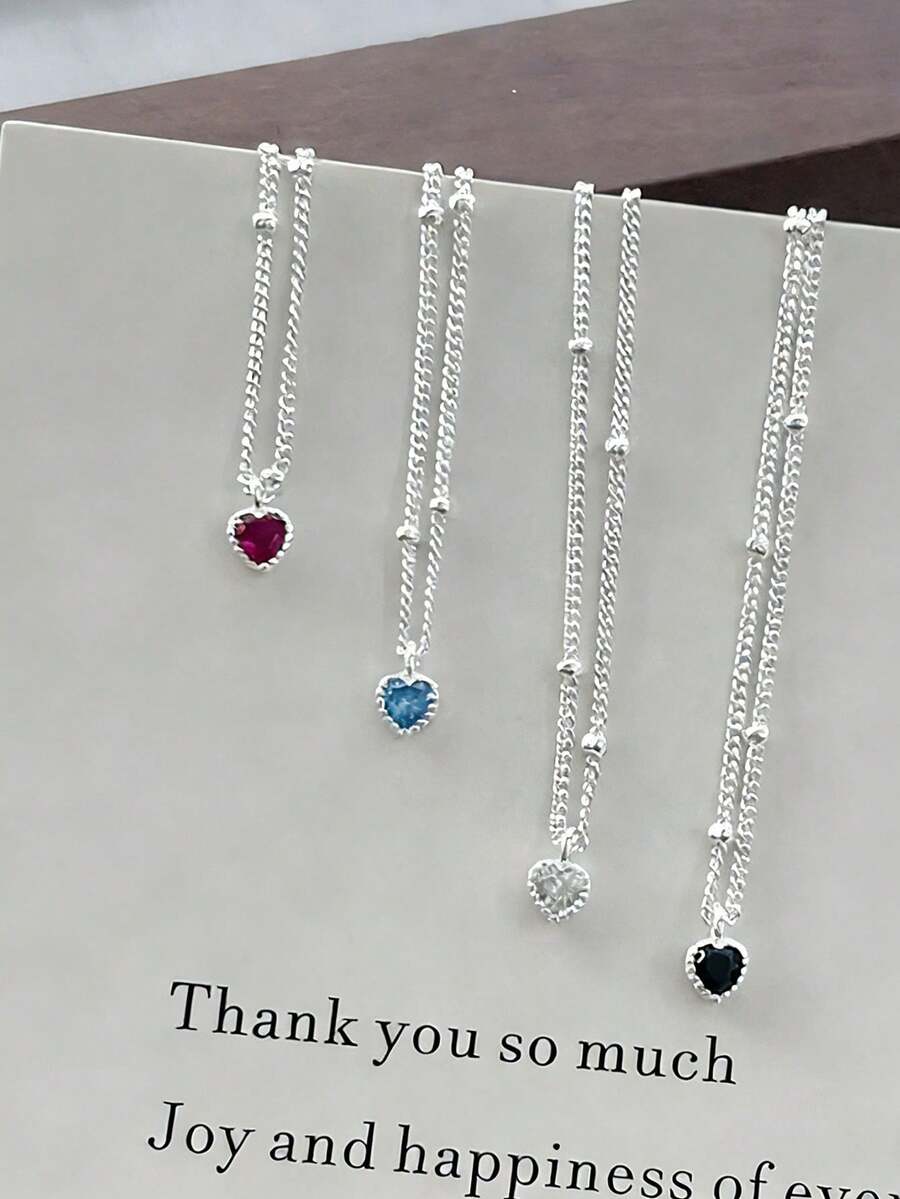 1 pieza Collar con colgante de corazón mini de plata de ley S925, diseño minimalista coreano lindo y fresco, cadena delicada para la clavícula, de moda y versátil, adecuado como regalo conmemorativo de amistad y familia - amar - Ver 1