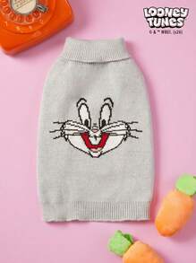 LOONEY TUNES X PETSIN 1 chiếc áo len cho chó mèo, thú cưng, màu nâu, họa tiết hoạt hình Jerry, chất liệu jacquard, cổ cao, co giãn, thoải mái, ấm áp. - màu nâu - Xem 3