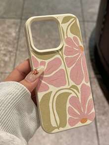 Ins Creative Pink Floral Beige Phone Case, Full Screen TPU Pattern Protective Shell, Shockproof High Aesthetic Outer Case, Suitable For IPhone 17/17Pro/17ProMax/16/16Pro/16ProMax/15/15Pro/15ProMax/14/14Pro/14ProMax/13/12/11, Popular Birthday Gift Business Gift Durable Anti-Stain Anti-Fingerprint New Unisex Phone Shell - Beige - View 2