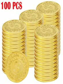50/100pcs Gold Plastic Coins, Suitable For Party Favors, Treasure Hunt Games, And Party Supplies, Color: Gold - one-size - View 6