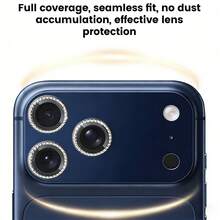 CASECOPS 2 piezas Película protectora de lente a prueba de golpes de color azul para iPhone 17 Pro y 17 Pro Max, protector de lente con cobertura completa de rhinestone, protege eficazmente la lente de la cámara para una toma talla grande clara, regalo de cumpleaños de moda - Azul - Ver 3
