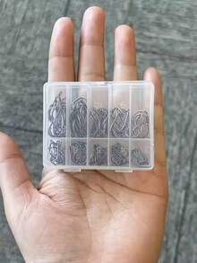 100/200/300/400/500个锋利碳钢鱼钩套装，圆形单倒刺钩，尺寸3-12号，耐用渔具配件，黑色 - 黑色 - 查看 13