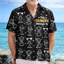 Personalized This Grandpa Belongs To Hawaiian Shirt |   Custom Grandkids Name & Doodle Print |   Men's Short Sleeve Button Down |   Breathable Lightweight Loose Fit |   Unique Father's Day Gift For Grandpa - màu đen - Xem 1