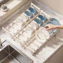 1pc Expandable Drawer-Style Cutlery Organizer, Adjustable Plate & Bowl Holder Rack, Suitable For Cabinet, Countertop, Pot Lid Rack, Bowl Rack, Knives, Forks, Chopsticks, Spoons And Utensil Storage Box, Kitchen Accessories, Kitchen Decor, Space-Saving Kitchen Storage - A - View 5