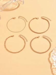 Bộ 4 chiếc vòng chân vàng tối giản thời trang, phong cách thoải mái, nhiều lớp, phù hợp với giày thể thao, giày thường ngày, hoạt động ngoài trời và chụp ảnh dành cho nữ. Lưu ý: Chiều dài dây chuyền thủ công có thể tùy chỉnh, số lượng có thể thay đổi. - Vàng - Xem 2
