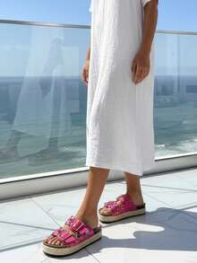 Ladies Fashion Platform Slippers Sandals - Hot Pink - View 4