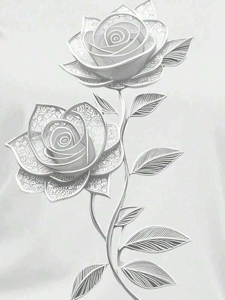 Women's Casual T-Shirt With Round Neck And Short Sleeves, Floral Print, For Valentine's Day - 白色的 - 查看 3