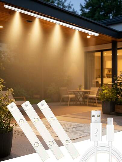 1pc Cat's Eye Outdoor Wall Light,Cat Eye Sensor Cabinet Light USB Rechargeable Motion Sensor Light, LED Light Bar, Dimmable 3 Color Options, Suitable For Kitchen, Wardrobe, Cabinet, Bedroom, Corridor, Home Decor Ultra-Thin Cat Eye Hill Lamp Strip, Rechargeable Self-Adhesive Cabinet Wardrobe Light,