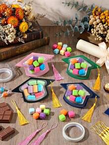 12 Clear Candy Boxes Shaped Like Graduation Caps With Tassels, Perfect For Back-To-School Gifts, Classmate Party Gift Wrapping, Graduation Party Decorations, Gift Boxes, Suitable For Event Decorations, Celebrating Graduation, And Party Favors. - Multicolor - View 1