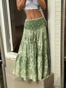 Falda estampada bohemia para mujer , ropa casual para el día a día y vacaciones, primavera/verano - verde - Ver 7