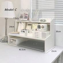 Caja de almacenamiento de escritorio grande, organizador de escritorio multifuncional minimalista y de moda, adecuado para el dormitorio y la oficina - Blanco - Ver 8