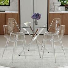 Table And Chair Set. Luxury 88cm Tempered Glass Dining Table + 4 Clear Plastic Dining Chairs. Modern And Minimalist Set Of 1 Table And 4 Chairs, Ideal For Small Dining Rooms. - Silver - View 9