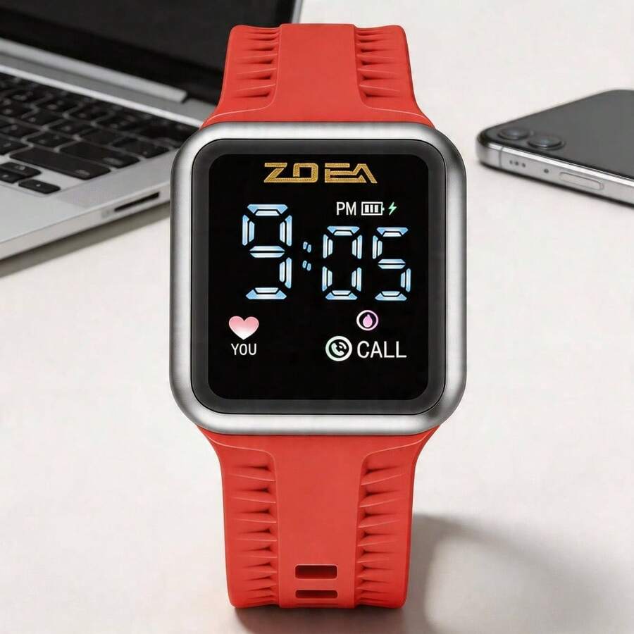 ZOEA Sports Smartwatch With Breathable Perforated Strap + Square Touchscreen + Fitness Style + Daily/Sport Use + Smartwatch - 紅色 - 查看 1