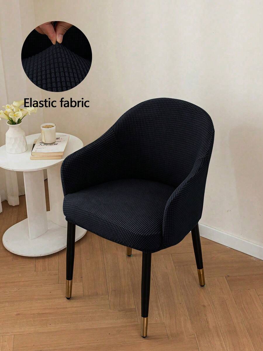 1 pièce Housse de chaise à haut Cornell, articles ménagers, durable, résistante aux taches, anti-rayures, épaisse, anti-poussière, haute élasticité, convient pour la chambre, le bureau et toutes les saisons - Noir - Voir 1