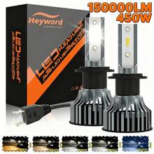 Heyword 150000lm 450W 1860 CSP chip 3000k/4300k/6000k/8000k faro LED para coche h4 h7 h1 faros LED 9005 H7 h11 luz led - 4300k - Ver 1