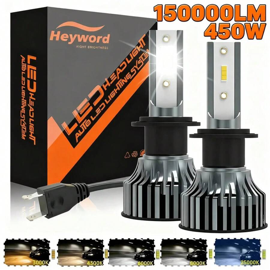Heyword 150000lm 450W 1860 CSP chip 3000k/4300k/6000k/8000k faro LED para coche h4 h7 h1 faros LED 9005 H7 h11 luz led - 4300k - Ver 1