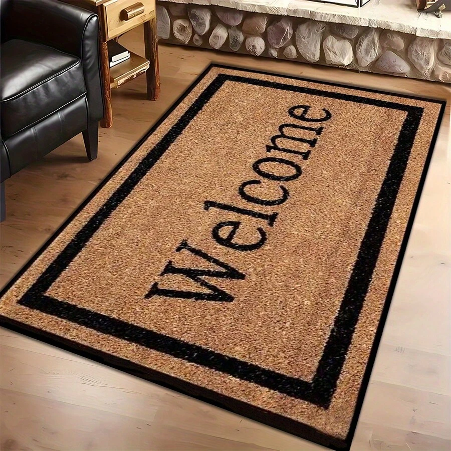 Modern Welcome Rug With "Welcome" Sign - Non-Slip Thick Pile Suitable For /Outdoor Use, Machine Washable Soft Suitable For Entryway, Front Door, Kitchen, Bathroom - Neutral Colors (,) - trắng - Xem 1