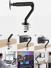 VESA 75/100mm Adjustable Monitor Stand With 180° Tilt And 360° Swivel, Made Of Sturdy Steel With Gas Spring Technology And Cable Management, Single Monitor Arm Desk Mount Clamp, Designed For Home Office Use, Office Desk Accessory, Computer Screen Riser - Multicolor - View 10