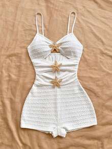 Mono de mujer con decoración de estrella de mar hueca, adecuado para fiesta y uso en casa - Blanco - Ver 4