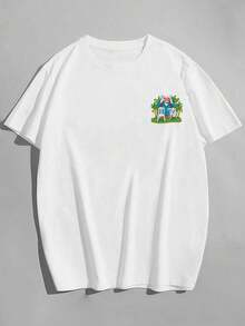 Casual Frog Print Loose Fit Soft Breathable Cotton T-Shirt For Men, Summer Vacation Holiday Outfit - White - View 4