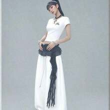 1pc Shiny Jazz Dance New Arrival Flamenco Ruffled Skirt, Street Dance Brand Flowing Tassel Layered Waist Wrap, Belly Dance Accessory American Style Hip Scarf, Sexy Mini Skirt For Stage Performance, Suitable For Nightclub, Disco, Festival, Party, Evening Dress Accessory - 黑色荷葉邊 - 查看 7
