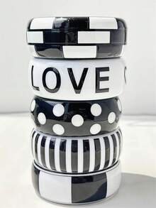 1pc Retro Casual Black & White Striped Polka Dot Geometric Wide Bracelet, Y2K Minimalist Millennium Style Jewelry, Fashionable Casual Women Accessory - Multicolor - View 1