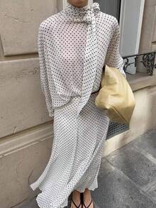 Women's Retro Polka Dot Midi Dress, Commuter Versatile Flowing Skirt, Spring/Summer - Multicolor - View 9