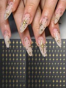 4/2pcs Star Nail Art Stickers, Hot-Stamped Gold, Silver, Laser, Blue Cross Star Patterns 3D Nail Designs, Y2K Cute & Charming Nail Decorations, Self-Adhesive Nail Decals DIY Nail Art Salon Accessories & Supplies - Multicolor - View 2