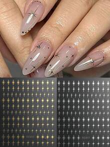 4/2pcs Star Nail Art Stickers, Hot-Stamped Gold, Silver, Laser, Blue Cross Star Patterns 3D Nail Designs, Y2K Cute & Charming Nail Decorations, Self-Adhesive Nail Decals DIY Nail Art Salon Accessories & Supplies - Multicolor - View 10