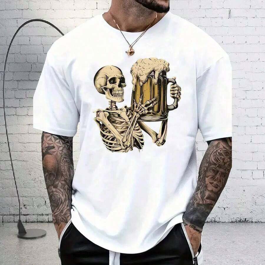 Camiseta hombre cuello redondo y manga corta. Estilo casual con estampados modernos y cómodos. Para hombres y mujeres, estilo pareja, pareja, camiseta de manga corta con estampado de moda - Blanco - Ver 1