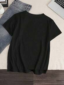 1 pieza de moda casual para hombres y mujeres, camiseta casual de manga corta con cuello redondo y estampado de gato genial, talla grande, negra, primavera 2026, versátil, fácil de combinar, para uso diario, estilo urbano, ropa de vacaciones, ropa de fin de semana. - Negro - Ver 2