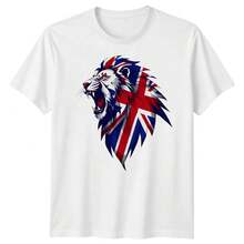 Union Jack Lion T-Shirt British Pride Graphic Tee - 白色 - 查看 1