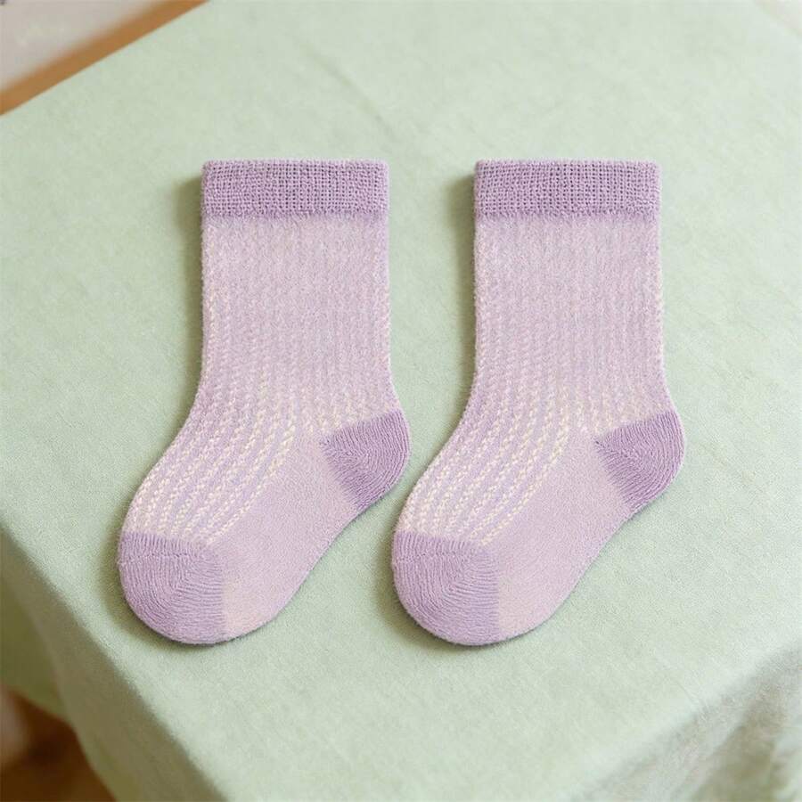 Summer Crew Socks Solid Color Mesh Socks For Daily Wear, Shopping,Party - Purple - View 1