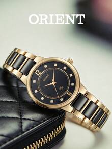 Orient RF-QA0007B10B Damen Quarzuhr, Gehäuse in Roségold, schwarzes Zifferblatt mit römischen Ziffern, Lederarmband, 30mm Gehäusedurchmesser, 3ATM wasserdicht, Datumsanzeige, klassische Mode Damenuhr - Schwarz - Übersicht 2
