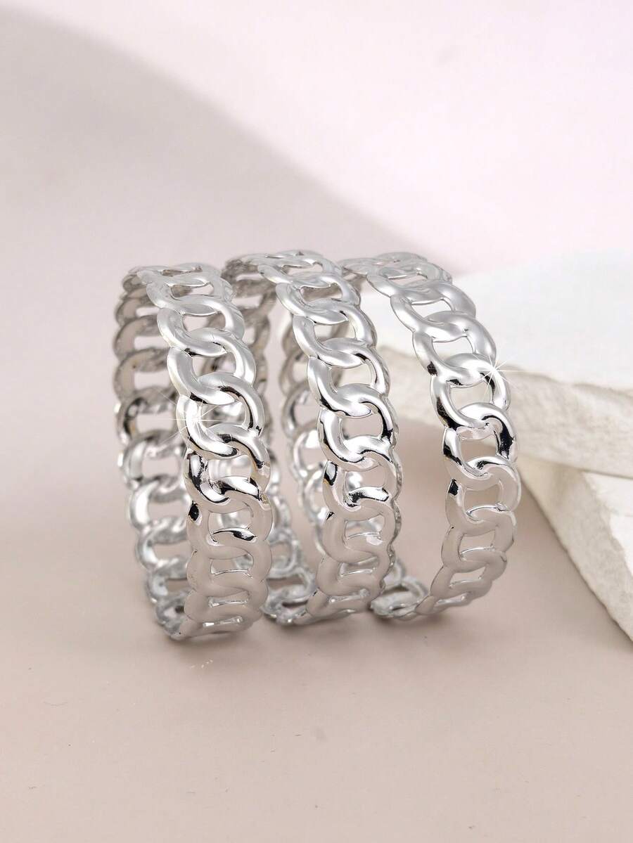 3pcs Luxury Minimalist Niche Design Popular Versatile Wrap Around Wide Bangle Bracelets - Multicolor - View 1
