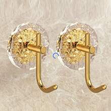 2 Sets de ganchos de pared de cristal de lujo sin taladro, de acrílico y latón, multiusos para colgar toallas y batas, adecuados para accesorios de cocina y baño, inodoros, de uso manual - Multicolor - Ver 4