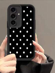 1pc Dopamine Staircase Photo Frame Design Black Soft Phone Case With White Polka Dots, Minimalist Style, Cute Cartoon Shape, Perfect Protection For Honor X7/Galaxy A56 5G/ Smart 8/ Hot 40/Transsion Spark 30C/Spark Go 2024/ Note 14 5G/ E22/E22i/ A54 - Black - View 4