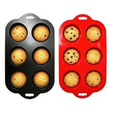 6 Cavidades Forma de Cupcake de Silicone Econômico Reutilizável Flexível Leve Fácil Limpeza - Visão 1