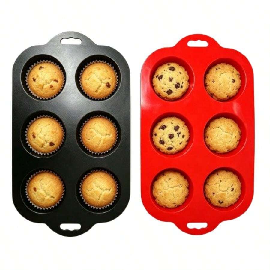 6 Cavidades Forma de Cupcake de Silicone Econômico Reutilizável Flexível Leve Fácil Limpeza - Visão 1