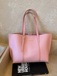 Large Capacity Handbag For Women, New Minimalist Fashion Versatile Commuter Shoulder Tote Bag - Pink - View 9