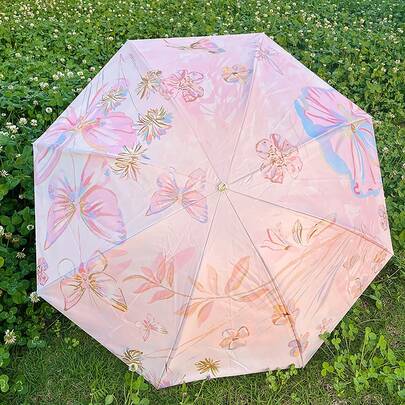 Double-Layer Double-Sided Floral Black Sunshade Umbrella, UV Protection, Foldable, Dual-Use Sun & Rain Umbrella, Full Shade