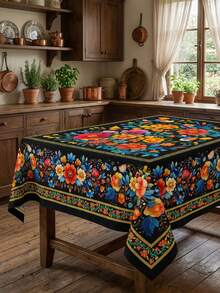 1 Rectangle/Oval/Round Mexican Style Colorful Floral Print Tablecloth, Folk Art Style Polyester Fabric Table Cover, Waterproof Stain Resistant Oil Proof Wrinkle Resistant Washable Reusable Table Cloth Table Linen Table Overlay For Home Decor, Kitchen Wedding, Wedding Table, Room Centerpiece - Multicolor - View 8