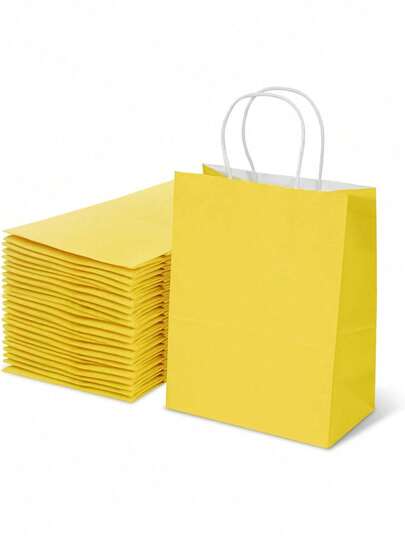 18pcs/12pcs/6pcs Thick Yellow Gift Bags, Dessert Bags, Gift Packaging Bags, Made Of Kraft Paper - Suitable For Birthday, Wedding, Valentine's Day And Other Occasions, Can Be Used As Party Favors, Birthday Decorations, Bachelor Party Decorations, Bachelor Party Gifts, Bridal Shower Gifts, Wedding Guest Gifts, Christmas Gift Bags, Christmas Wrapping Paper, Christmas Bags, Party Bags, Bachelor Party Bags