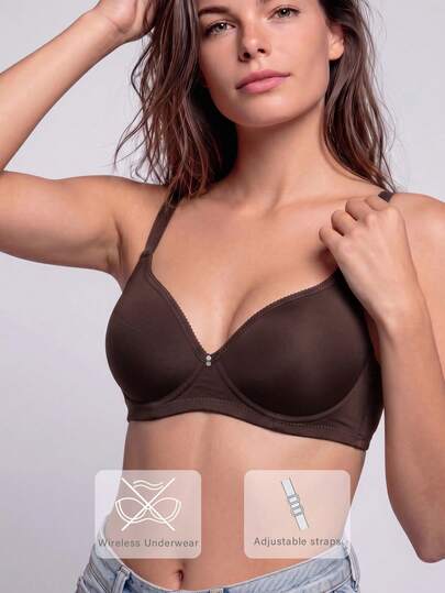 1 chiếc áo ngực nữ thoải mái, không gọng, cúp mềm, màu trơn