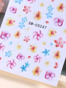 SWEET TREND 3D熱帶花瓣美甲貼紙 2片裝 紅粉色扶桑花葉藤蔓 鮮豔春夏花卉印花設計 DIY Y2K復古時尚 自黏式凝膠指甲貼花美甲裝飾 - 彩色 - 查看 6