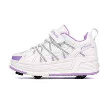 Girls/Boys 4-Wheel Adjustable Inline Skates With Brake, Transformable Roller Shoes, Suitable For All Seasons - White and Purple Four-wheel - View 9