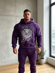 Men's & Women's Cotton Hoodie Y2k Spider Web Print Hoodies Men Gothic Punk Long Sleeve Sweatshirts Pants Streetwear Autumn Casual Hip Hop Loose Pulloversgraphic Hoodies Halloween Clothes Fall Clothes For Women & Men,Y2k,Funny Christmas & Halloween Cotton Hoodies,Suitable For Festivals, Parties, Home Wear, Daily Commuting, Back-To-School, And Concert Outfits. - Màu tím - Xem 2